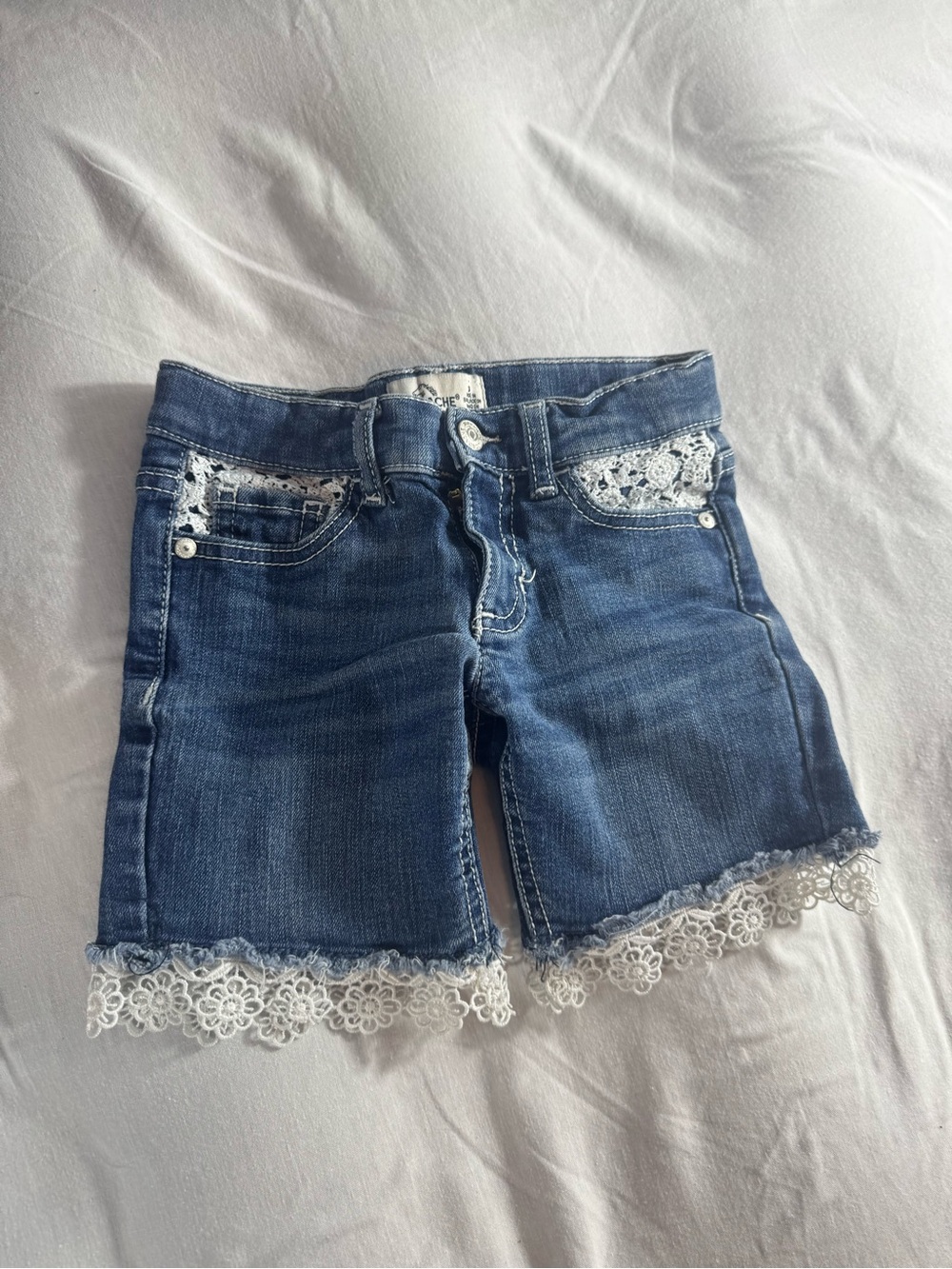 Jordache Girls Denim Shorts with White Lace Trim Size 5 Boho Cottagecore